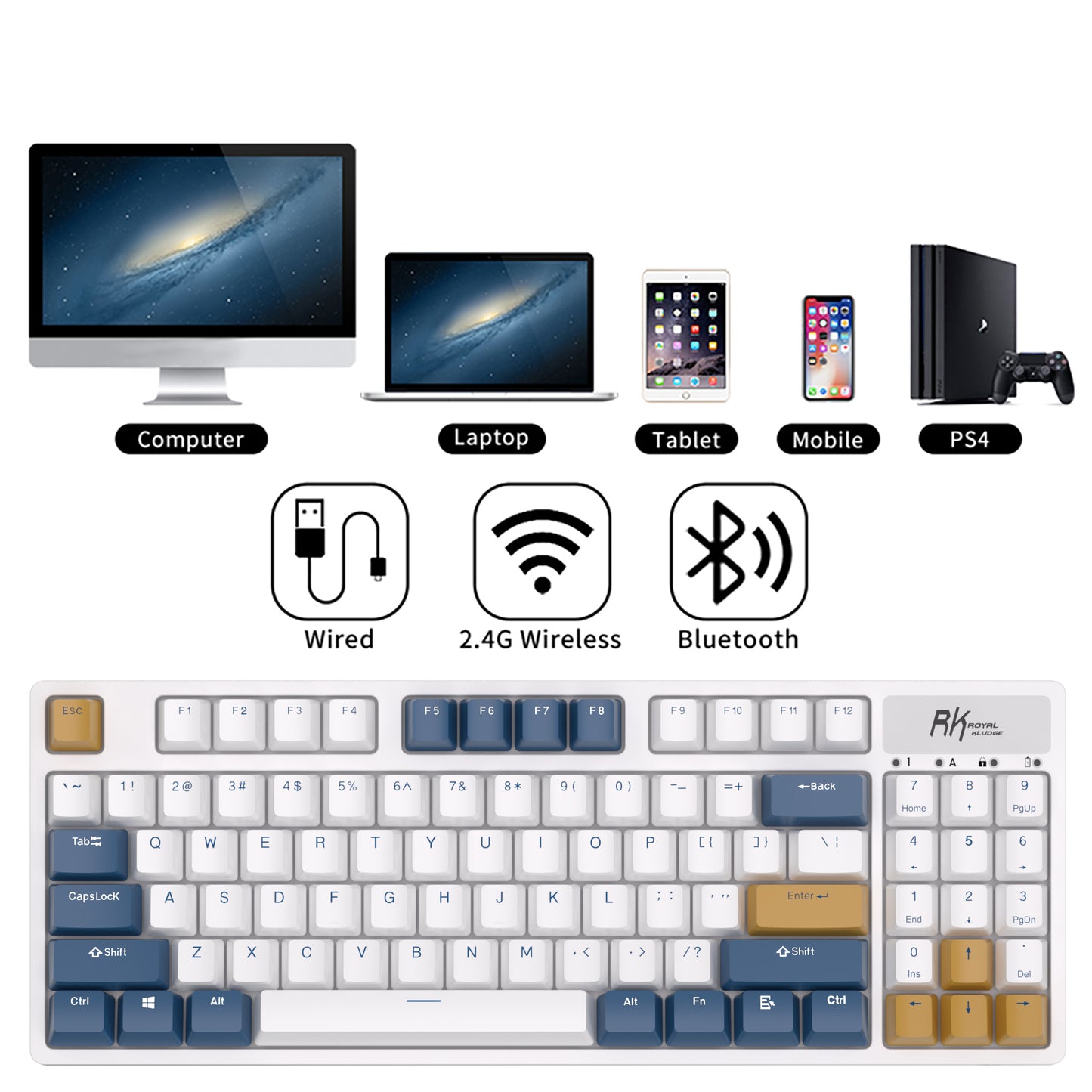 Royal Kludge RK89 Bežična Mehanička Tastatura Bela (Hot-swappable) (RK Klein Blue Lemon Prekidač)