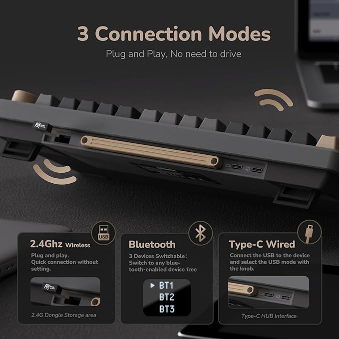 RK ROYAL KLUDGE M75 Displej i Točkić, RGB Pozadinsko Osvetljenje, Hot-Swap, Boja "Fantom", Braon Prekidač