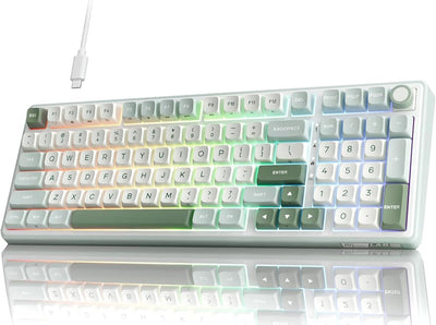 RK ROYAL KLUDGE R98 Pro Sky Cyan Wired Mechanical Keyboard, 96% RGB Backlit, Volume Knob, Hot Swappable, Beige Switch