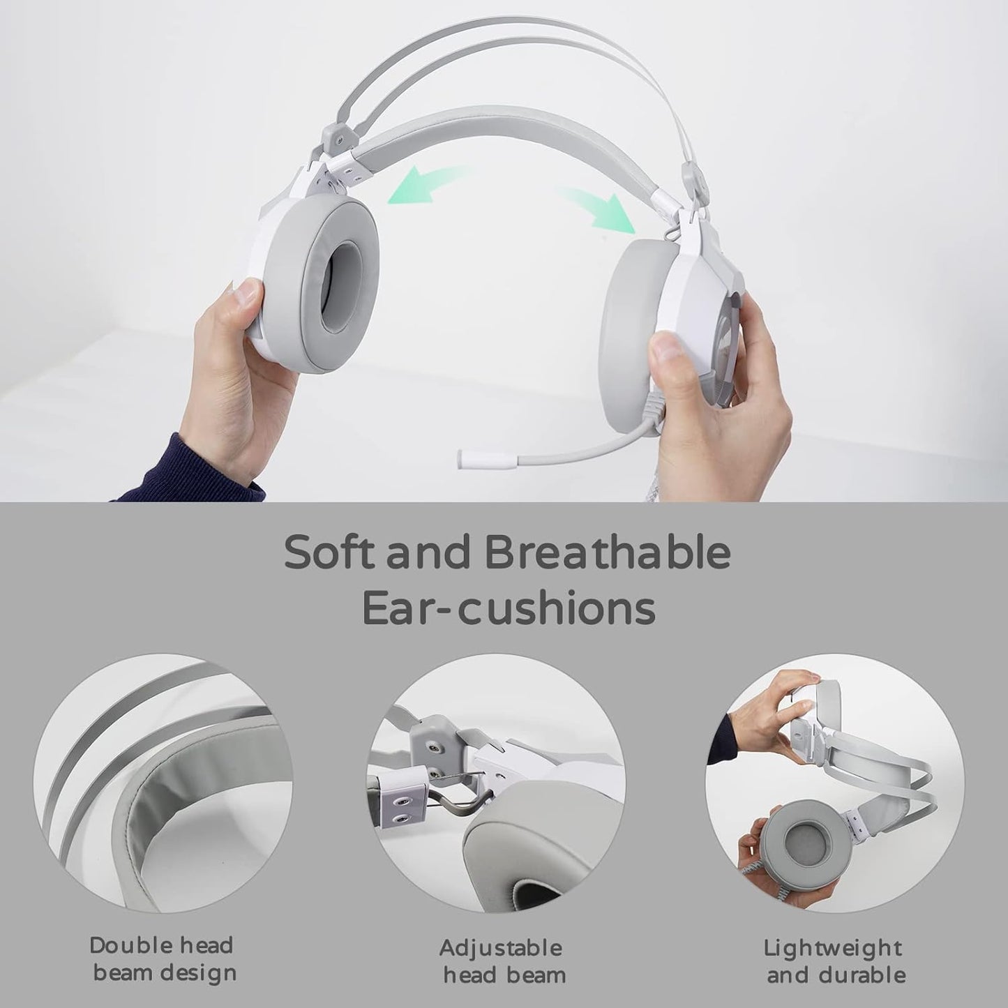 RK E9000 Headphone with Mic Noise Cancelling RGB Lights 7.1 Surround Sound for (White)