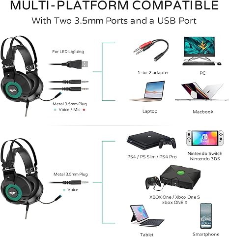 RK E9000 Headphone with Mic Noise Cancelling RGB Lights 7.1 Surround Sound for (Black)
