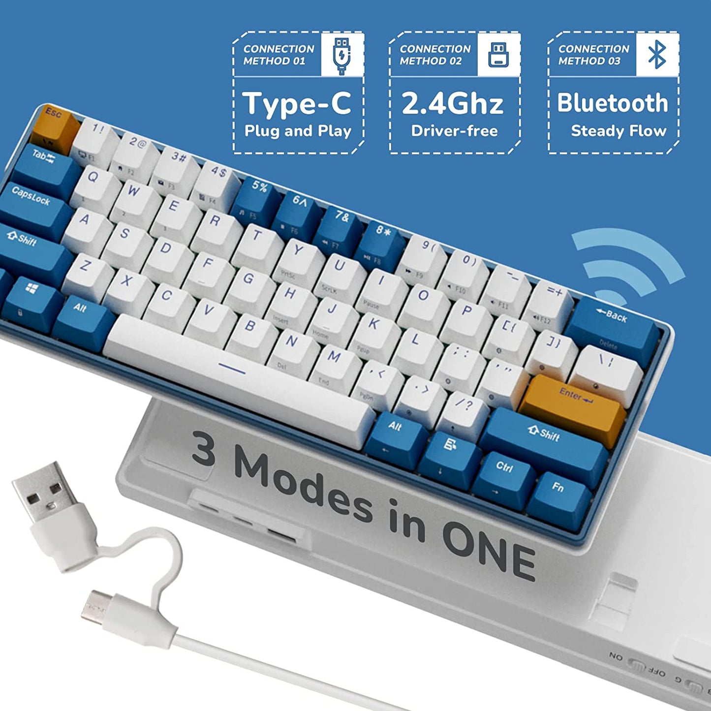 Royal Kludge RK61 Plus Wireless Mehanička Tastatura White (Hot-swappable) (RK Klein Sky Cyan Switch)