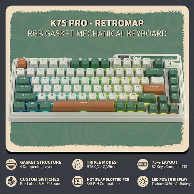 KZZI K75 PRO Time Machine RGB Lighting 75% Wireless (Moment Linear Switch)