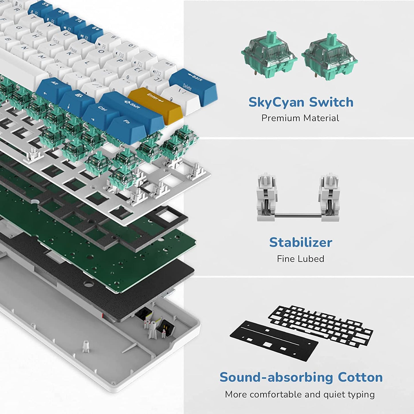 Royal Kludge RK61 Plus Wireless Mehanička Tastatura White (Hot-swappable) (RK Klein Sky Cyan Switch)