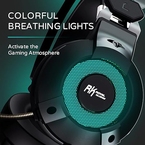 RK E9000 Headphone with Mic Noise Cancelling RGB Lights 7.1 Surround Sound for (Black)