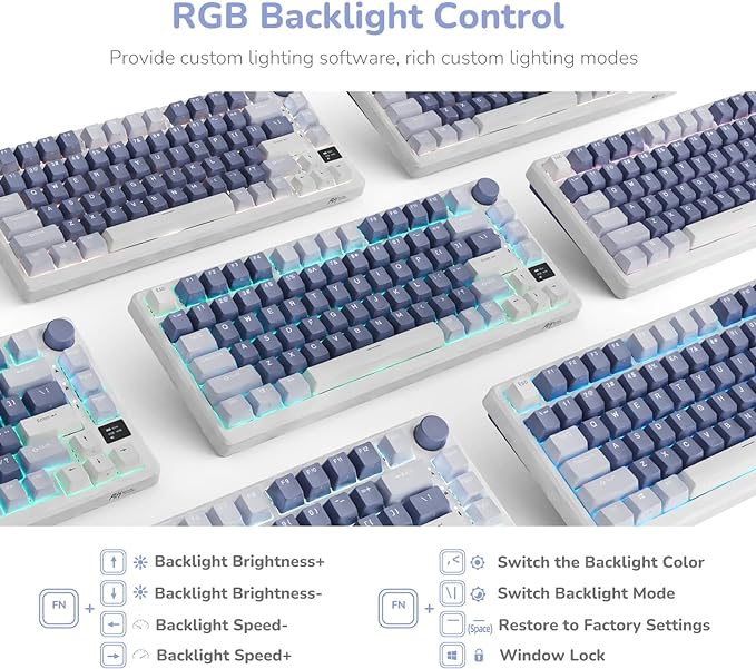RK ROYAL KLUDGE M75 Displej i Točkić, RGB Pozadinsko Osvetljenje, Hot-Swap, Boja "Ocean Blue", Braon Prekidač