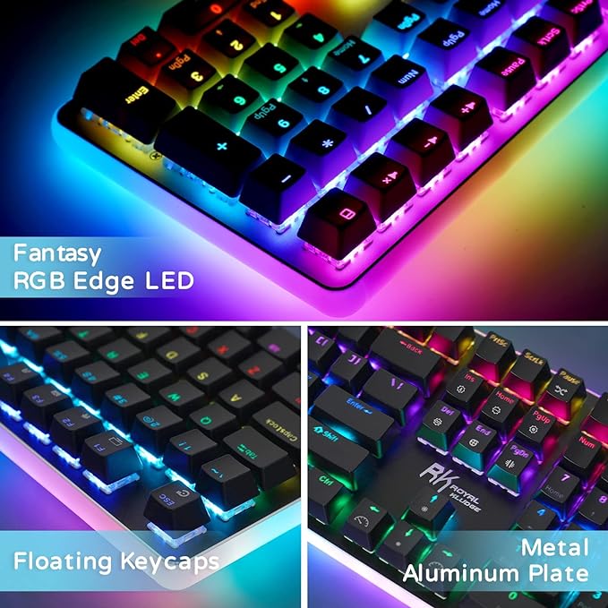 RK ROYAL KLUDGE RK918 RGB Backlit Gaming Keyboard with Large LED Sorrounding Side Lamp Brown Switch Black