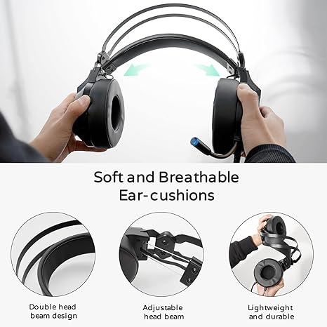 RK E9000 Headphone with Mic Noise Cancelling RGB Lights 7.1 Surround Sound for (Black)
