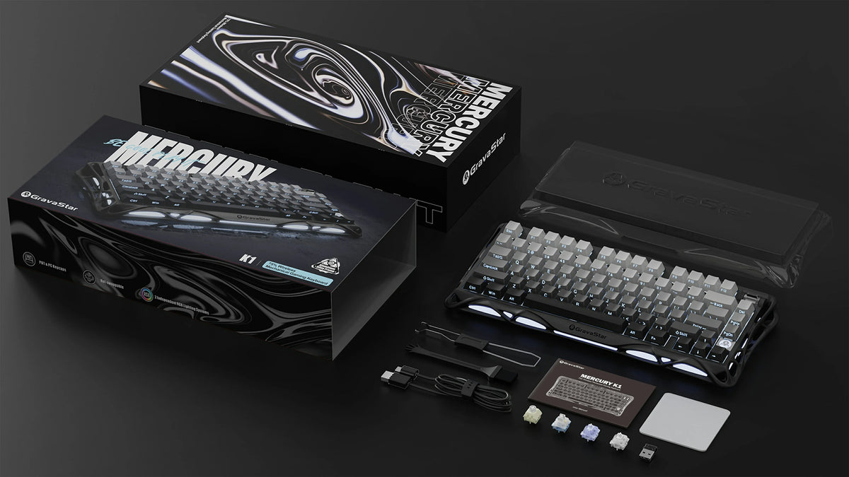 GravaStar Mercury K1 75% Wireless Mechanical Gaming Keyboard Gradient Black/Aluminium Alloy/ Hot-Swap/Sideprint, shine-through keycaps/Linear switches