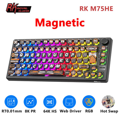 Royal Kludge M75 HE Hephaestus Magnetna Rappid trigger 8000 Hz Pooling rate, Wired RGB Hot-Swap Mint Switch, 0.1 mm-3.4 mm aktuacija