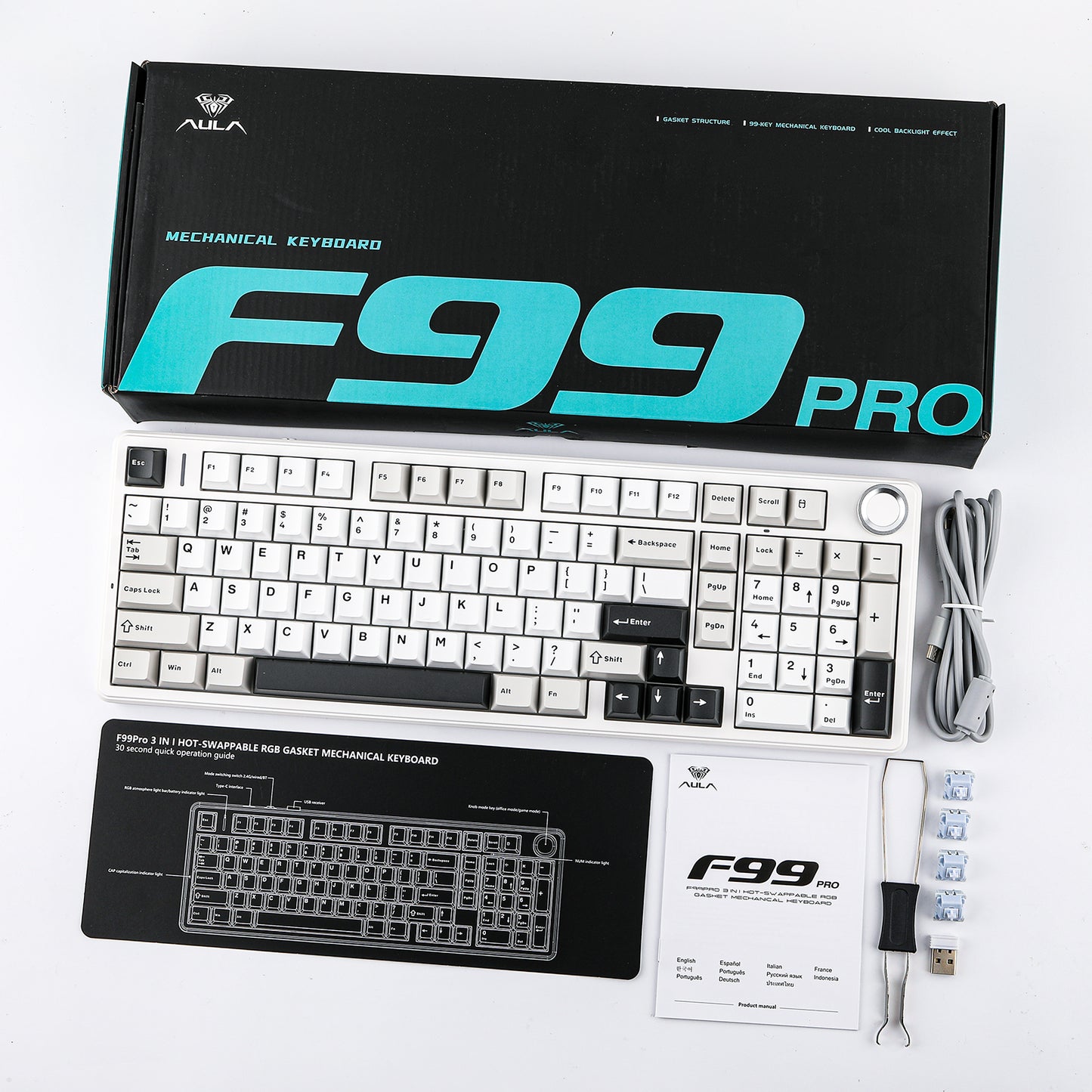 AULA F99 Pro White Black Grey Star Arrow Switch