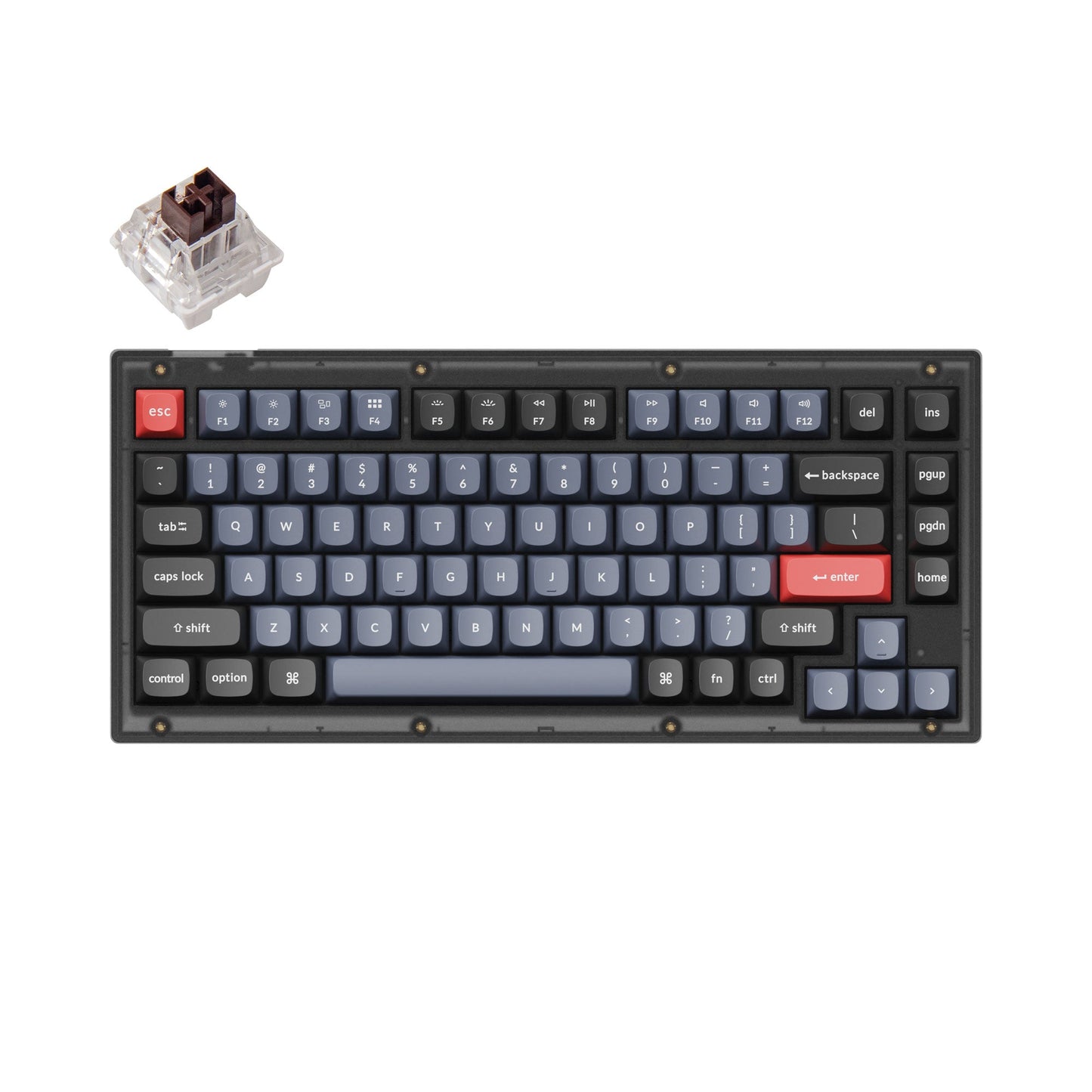 Keychron V1 ANSI 75% Layout 84 Key Frosted BlackLight in Center Full Assembled - Brown Switch RGB Hot-Swap