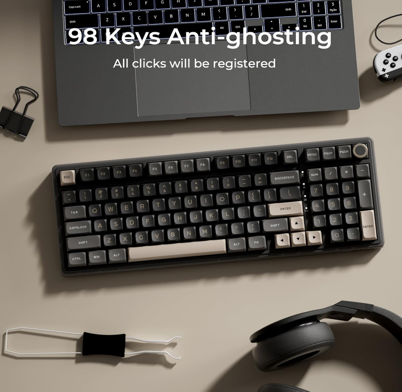 K ROYAL KLUDGE R98 Pro Phantom Wired Mechanical Keyboard, 96% RGB Backlit Hot Swappable Beige Switch