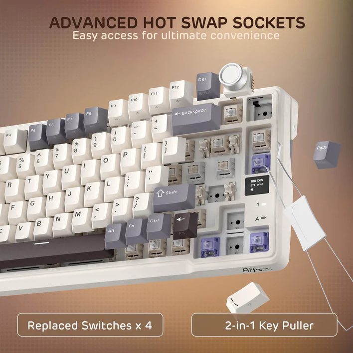 Royal Kludge RK-L98 Sandalwood Brown Tri-Mode RGB 101 Keys Hot Swappable Mechanical Keyboard (Cream Switch)
