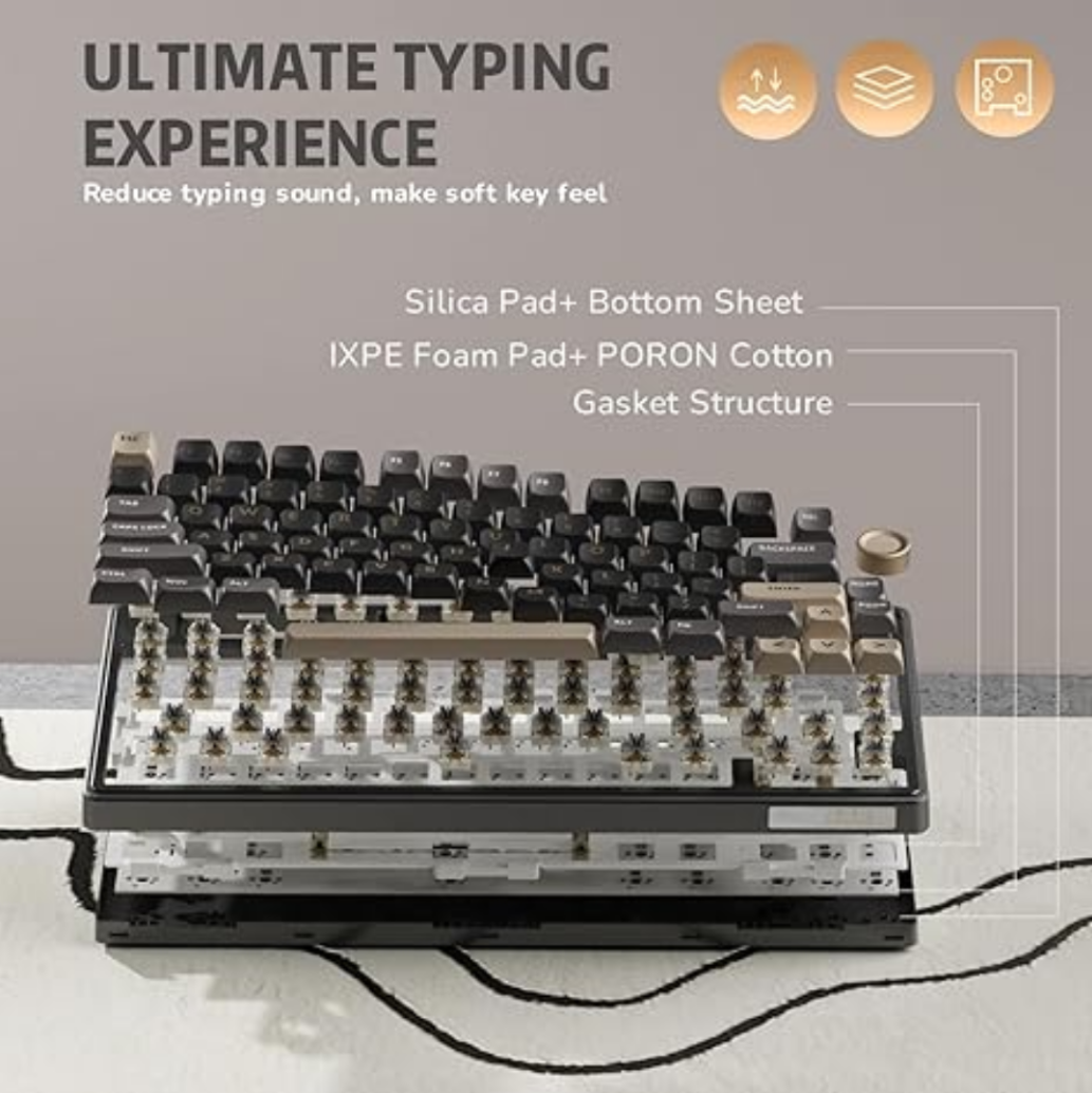 ROYAL KLUDGE RK R75 Hot-Swappable RGB Phantom K Silver Switch Mechanical Keyboard Wired