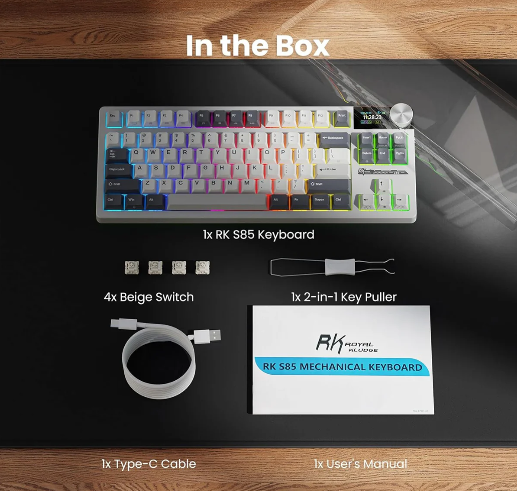 ROYAL KLUDGE S85 White Night Cloud Switch RGB Hot-Swappable Mechanical Keyboard