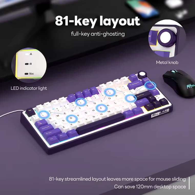 RK ROYAL KLUDGE R75 Wired Blackberry Mechanical Keyboard - K Silver Switch