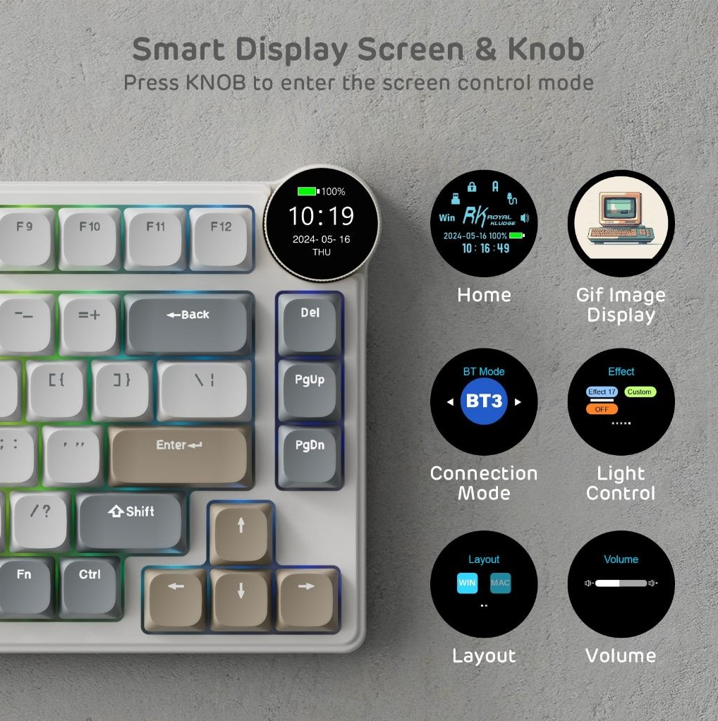 Royal Kludge RK N80 75% RGB Pearly Dawn Wireless Keyboard Hot-swap - Red Switch
