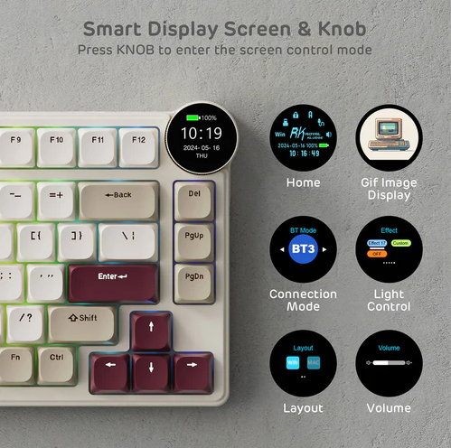 Royal Kludge RK N80 75% RGB Rosy Clouds Wireless Keyboard Hot-swap - Brown Switch