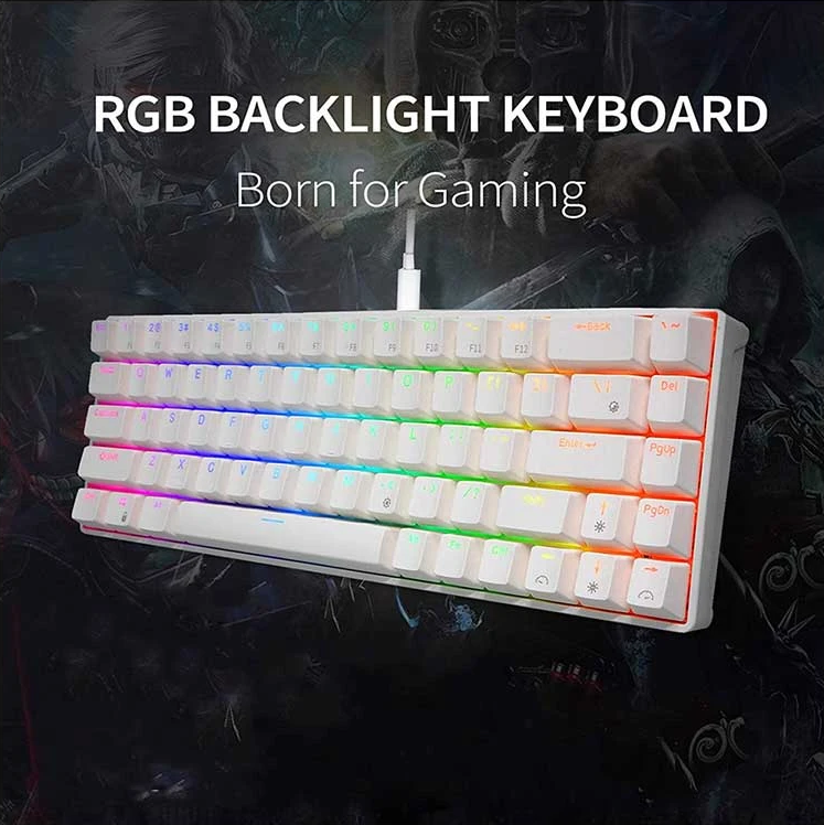 Royal Kludge RK G68 White 3-Mode RGB Hot Swap Brown Switch Gaming Keyboard