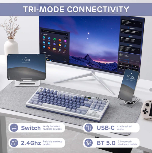 Royal Kludge RK M87 Ocean Blue Tri-Mode RGB Hot-Swappable Mechanical Keyboard Brown Switch