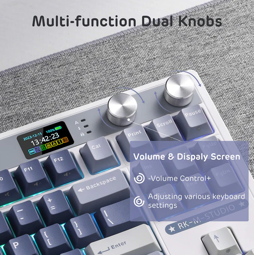 Royal Kludge RK M87 Ocean Blue Tri-Mode RGB Hot-Swappable Mechanical Keyboard Cream Switch