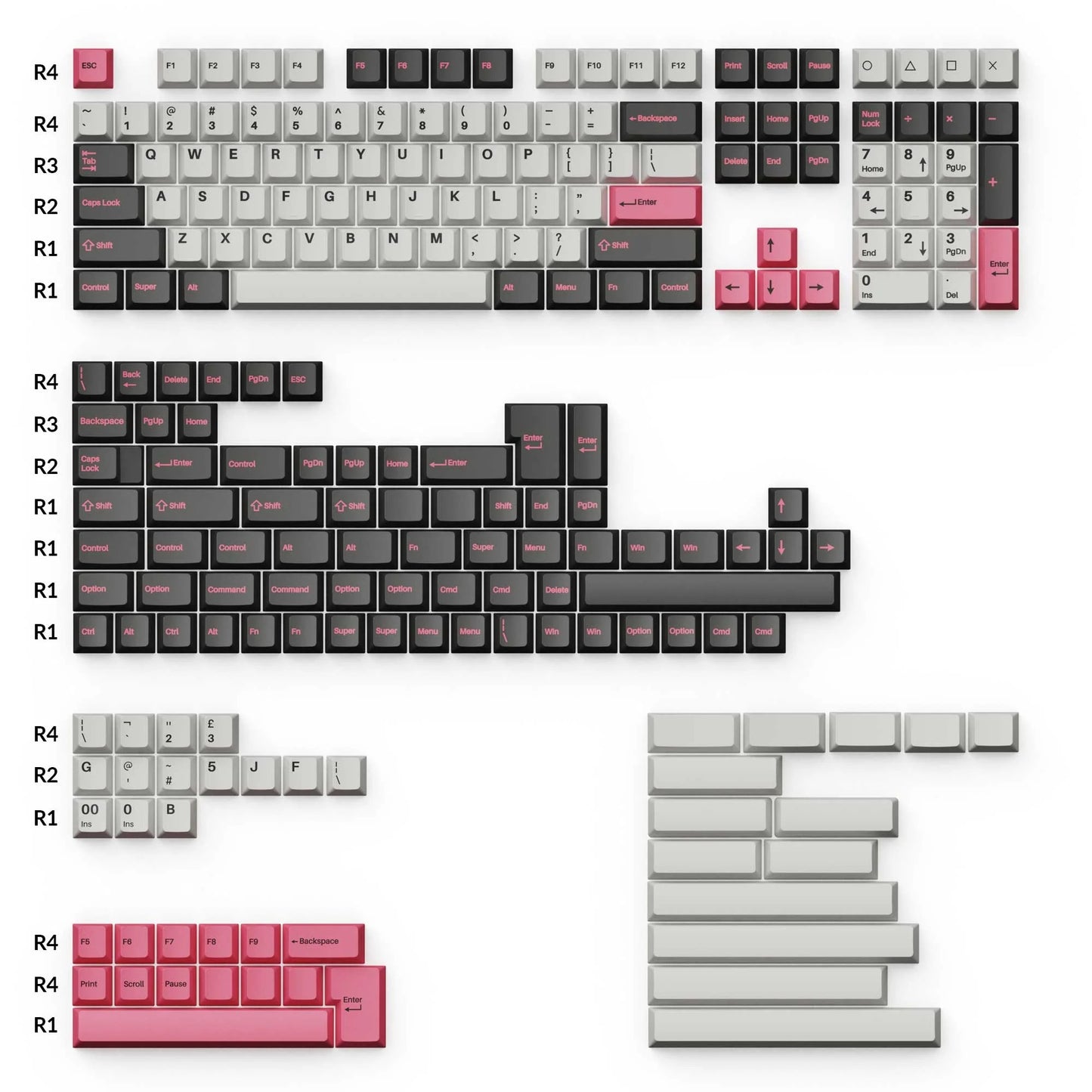Double Shot Cherry PBT Keycap Full Keycap Set - Dolch Pink