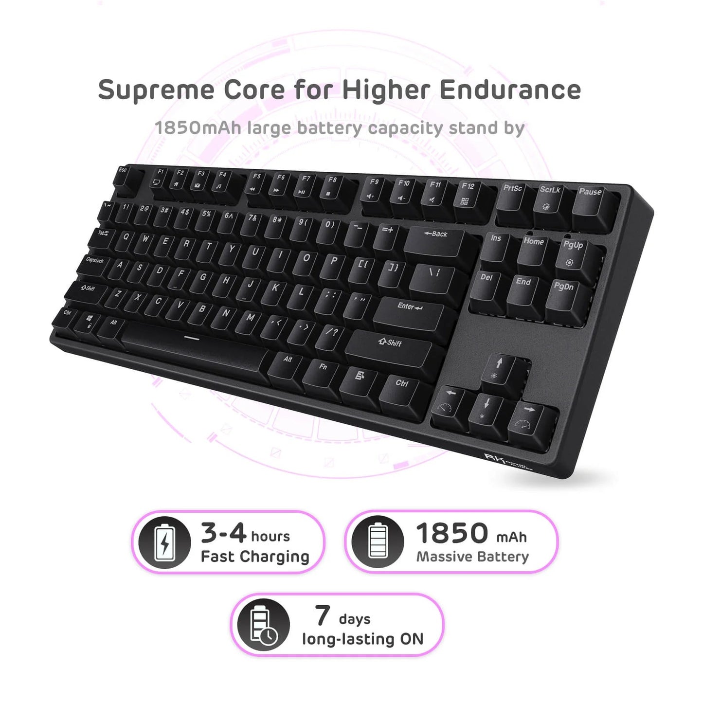 Royal Kludge RK87 Wireless Mehanička Tastatura Black (Hot-swappable) (RK Brown Switch) 2 layers of sound-absorbing foam, Type C 2pcs USB HUB