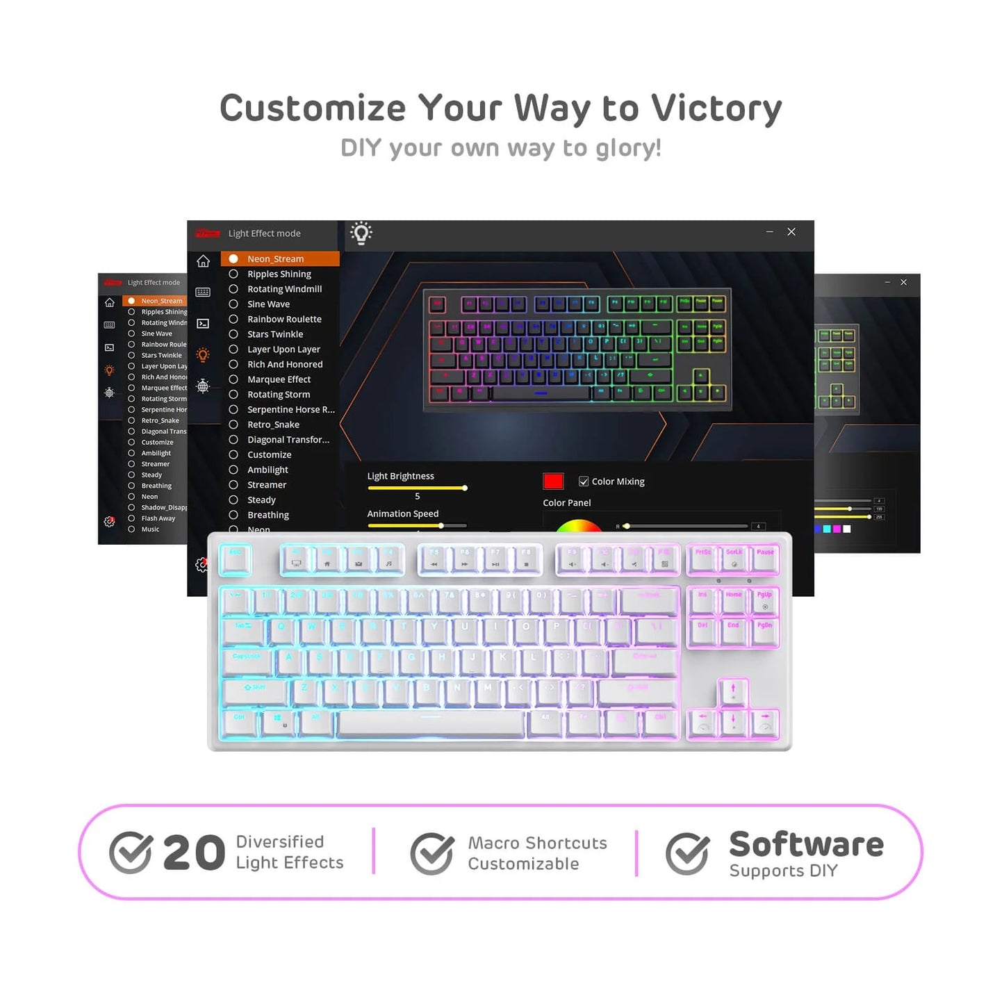 Royal Kludge RK87 Wireless Mehanička Tastatura Black (Hot-swappable) (RK Brown Switch) 2 layers of sound-absorbing foam, Type C 2pcs USB HUB