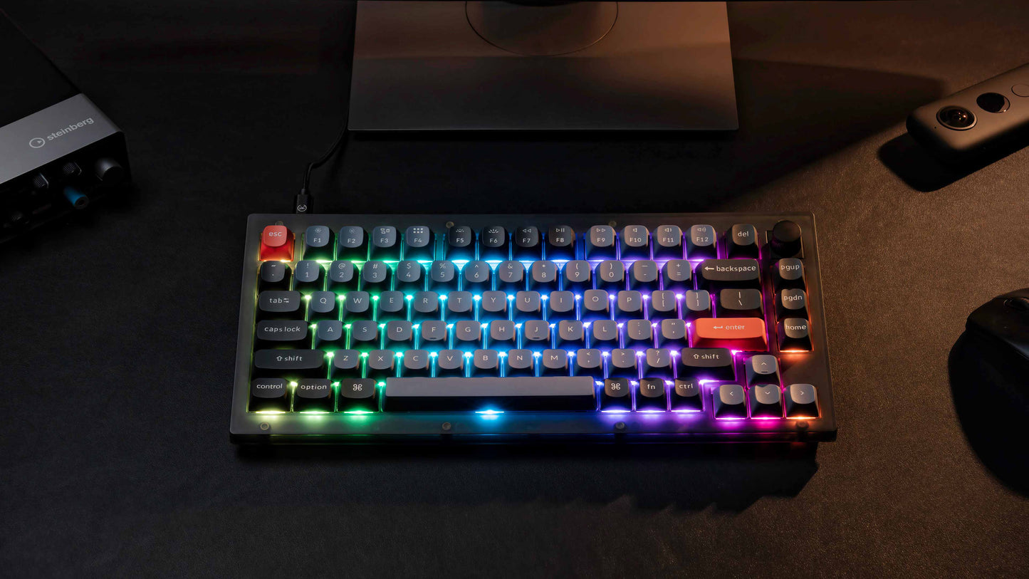 Keychron V1 ANSI 75% Layout 84 Key Carbon Black Full Assembled-Red Swich RGB Hot-Swap Keychron K pro Mechanical Wired Normal Profile QMK Custom keyboard