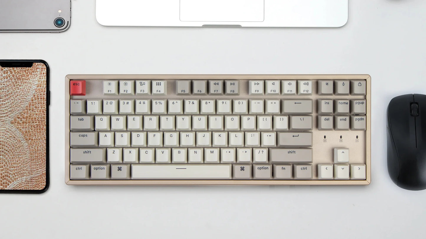 Keychron K8 ANSI 80% TKL Layout 87 Key Retro Color Brown Swich Non-backlight Gateron G Pro Mechanical Wireless Normal Profile Keyboard