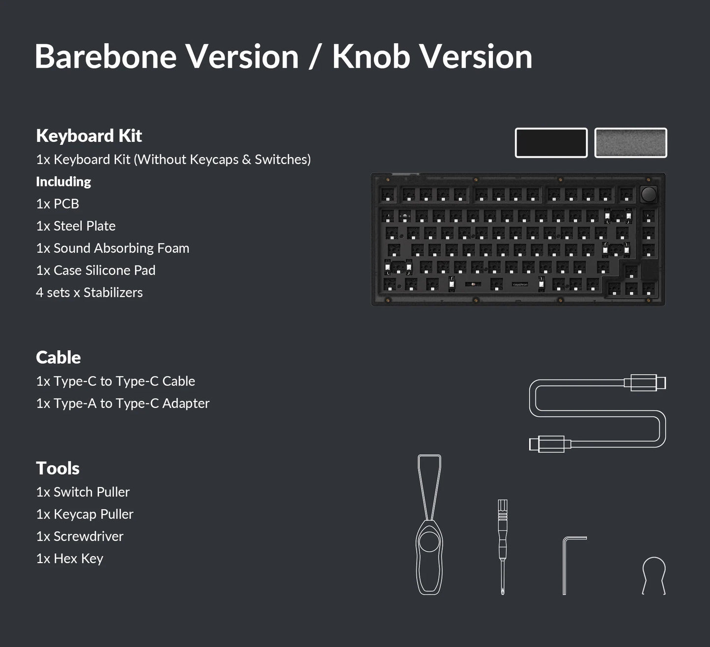 Keychron V1 QMK/VIA Mehanička Tastatura (Carbon Black) (Barebone Version)