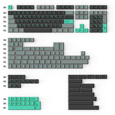 Cherry Profile Double Shot PBT Full Set Keycaps Hacker Mint (219 Keycaps) Grey and Green
