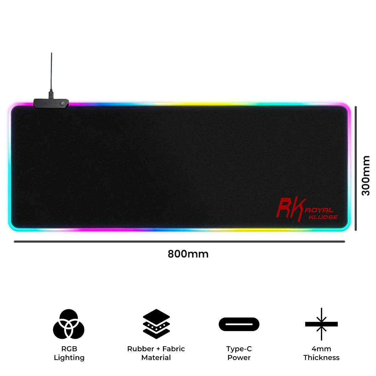 Royale Kludge RK MP834 Gaming Mouse Pad / Black / velika podloga za miša sa RGB osvetljenjem / Crna /  800 × 300 mm XL