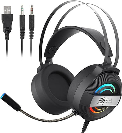 RK-E6000 Headset with Noise Cancelling Mic RGB Lights 7.1 Surround Sound, Black