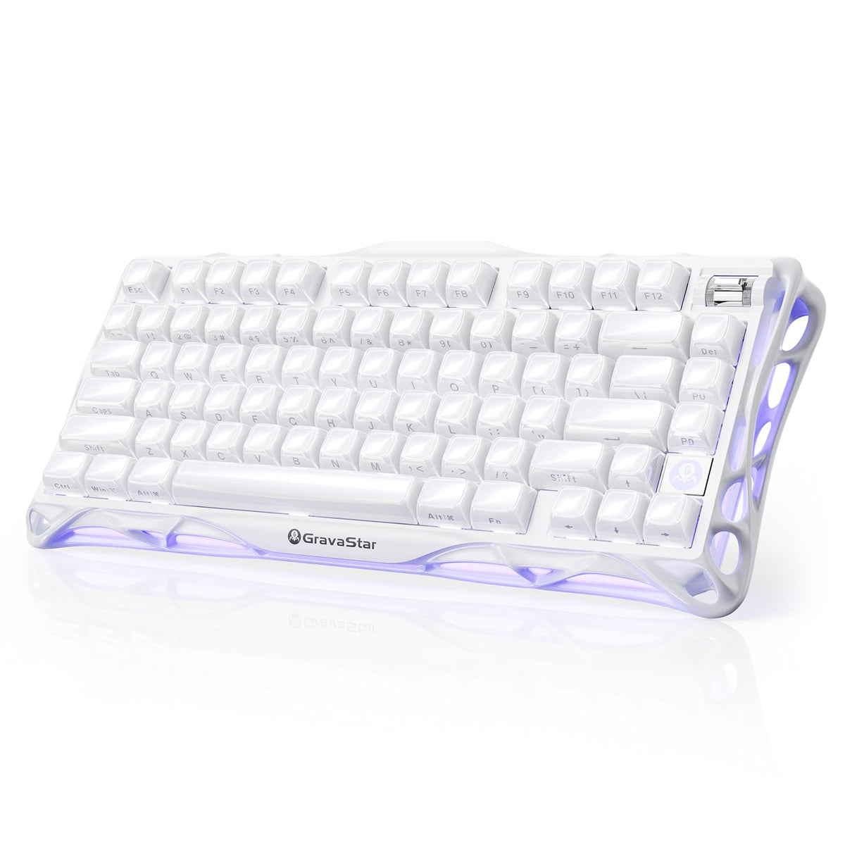 GravaStar Mercury K1 75% Wireless Mechanical Gaming Keyboard/Special Edition Opaline White/Aluminium Alloy/ Hot-Swap/Sideprint keycaps/Kalih Cherry Pink linear switches