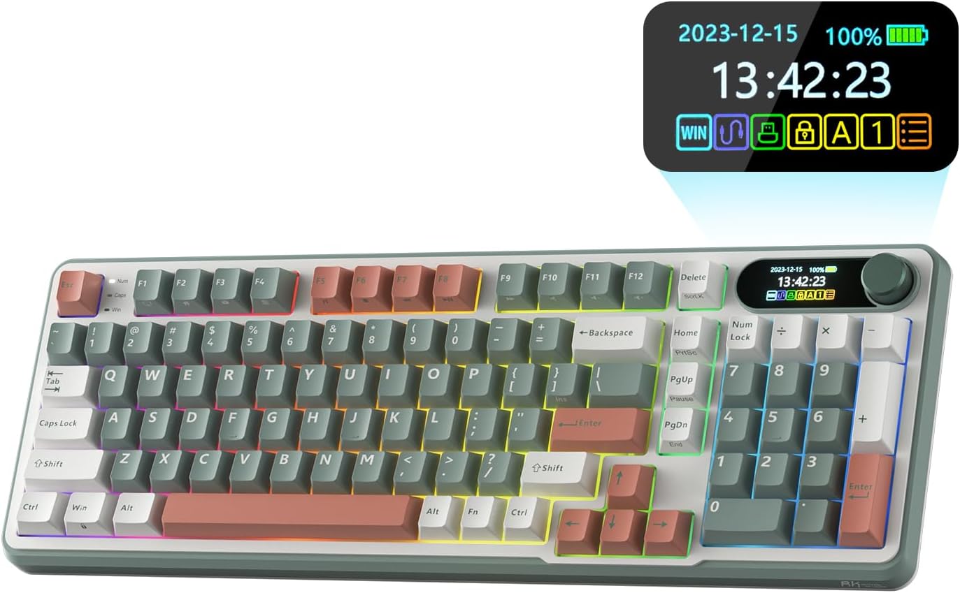 RK S98 ROYAL KLUDGE Smart Display & Knob Camping (Chartreuse Switch) Wireless Mechanical Keyboard