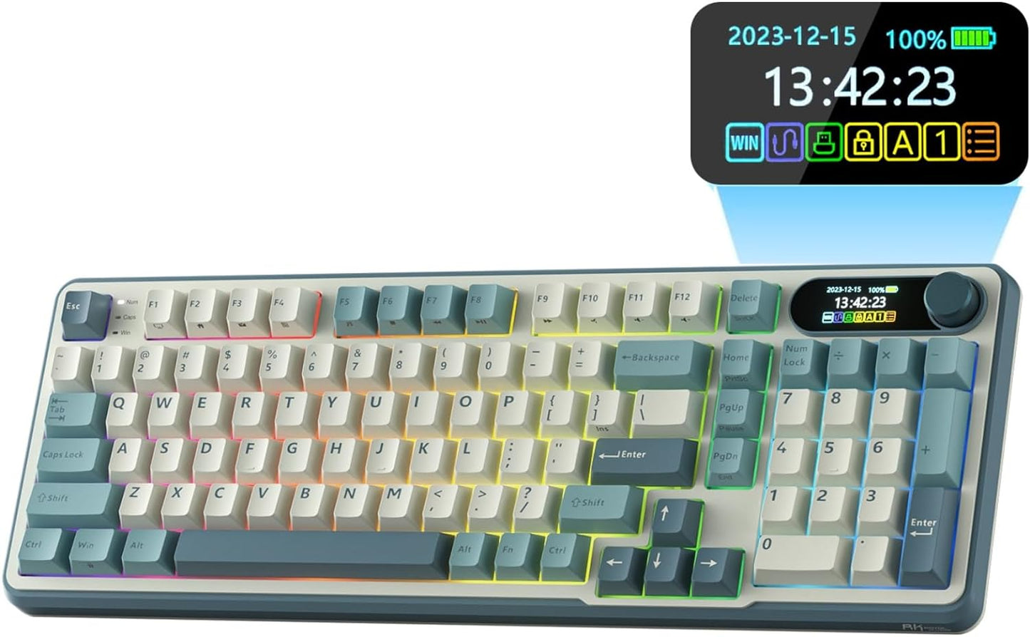 RK ROYAL KLUDGE S98 Smart Display & Knob, Light Cloud (Chartreuse switch) Wireless Mechanical Keyboard