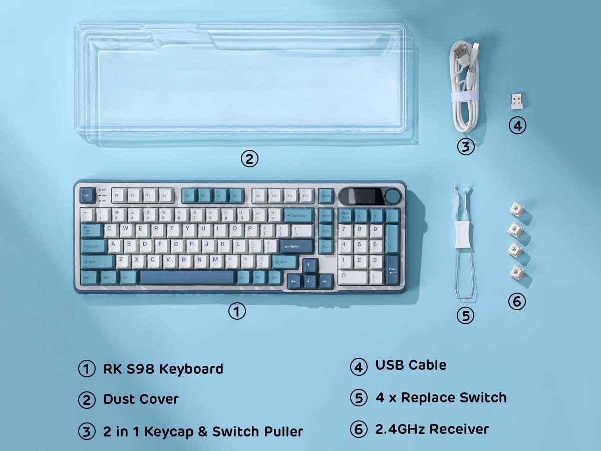 RK ROYAL KLUDGE S98 Smart Display & Knob, Light Cloud (Chartreuse switch) Wireless Mechanical Keyboard