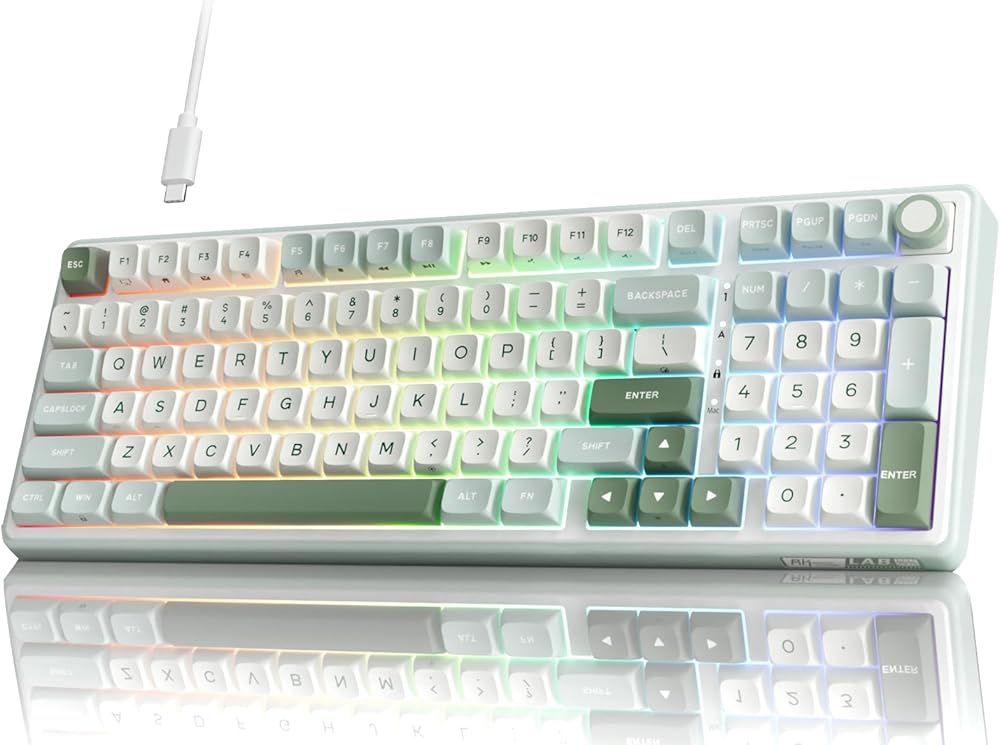 RK ROYAL KLUDGE R98 Pro Sky Cyan Wired Mechanical Keyboard, 96% RGB Backlit, Volume Knob, Hot Swappable, Beige Switch