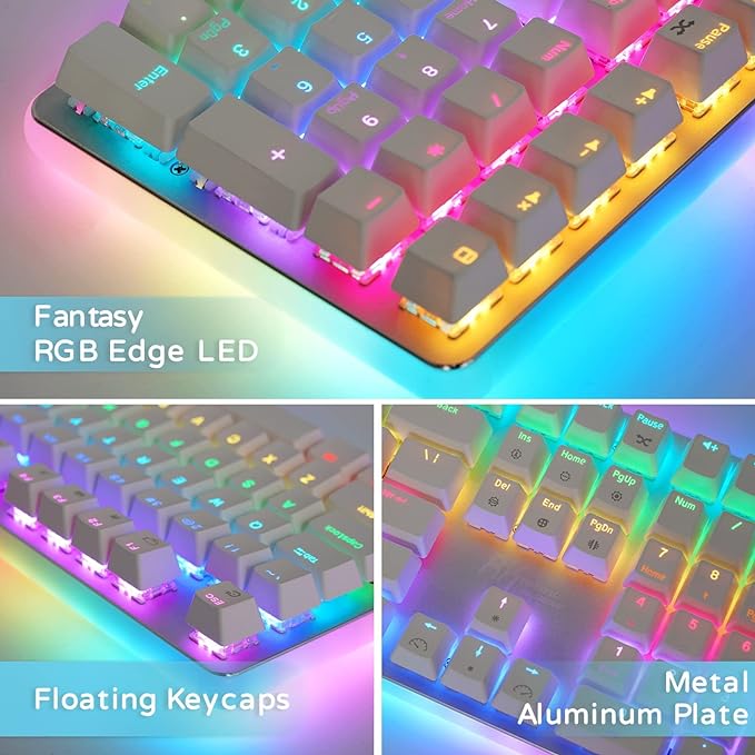 RK ROYAL KLUDGE RK918 RGB Backlit Gaming Keyboard with Large LED Sorrounding Side Lamp Red Switch White