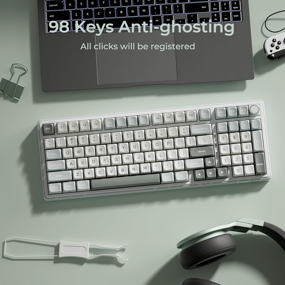 RK ROYAL KLUDGE R98 Pro Sky Cyan Wired Mechanical Keyboard, 96% RGB Backlit, Volume Knob, Hot Swappable, Cream Switch