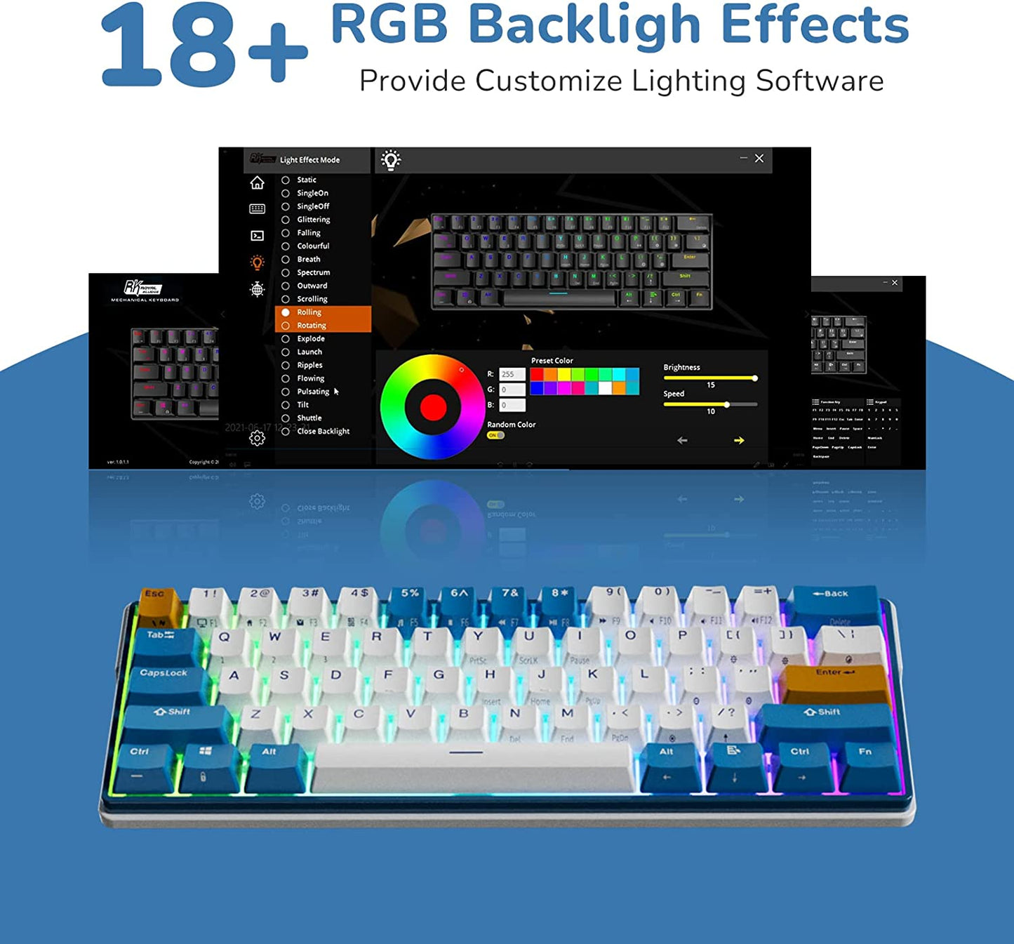 Royal Kludge RK61 Plus Wireless Mehanička Tastatura White (Hot-swappable) (RK Klein Sky Cyan Switch)