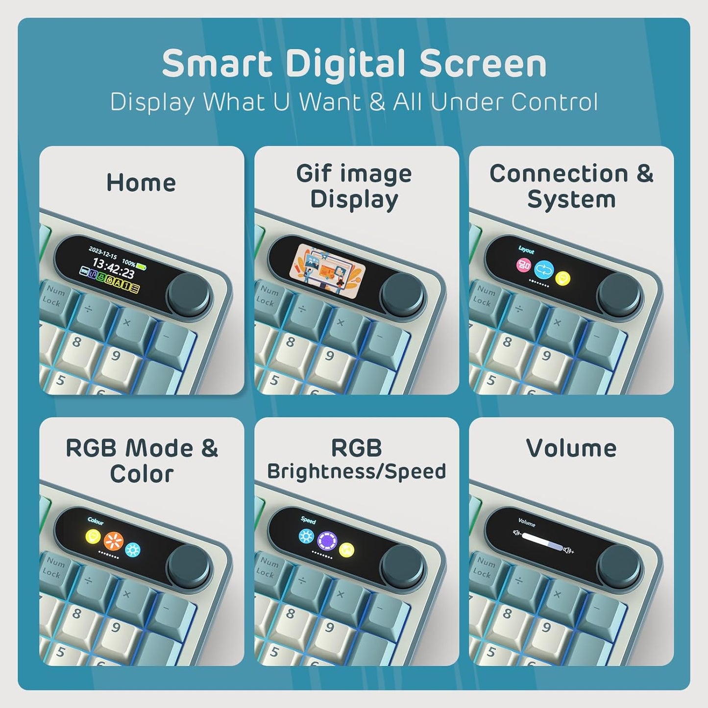 RK ROYAL KLUDGE S98 Smart Display & Knob, Light Cloud (Chartreuse switch) Wireless Mechanical Keyboard