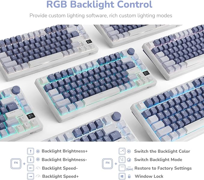 RK ROYAL KLUDGE M75 Display & Knob, RGB Backlight Hot-Swappable Ocean Blue K silver Switch