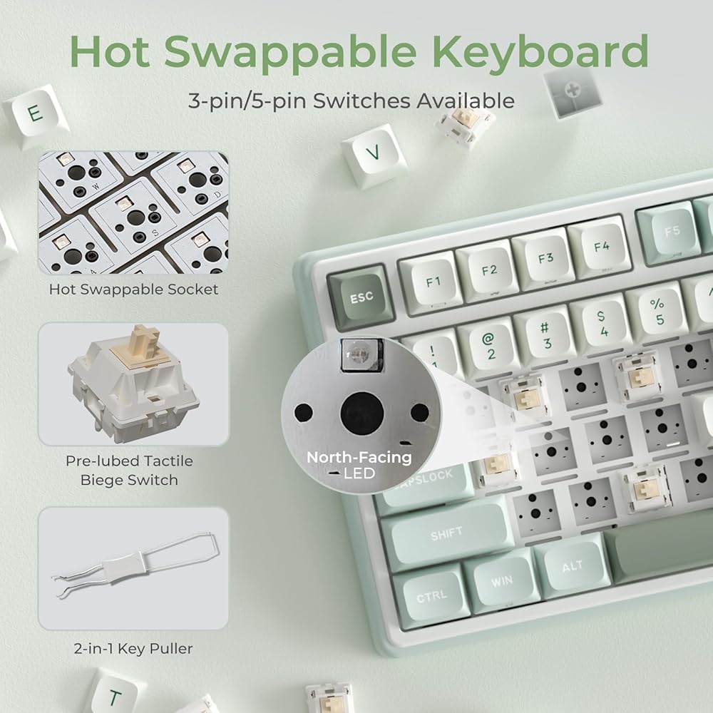 RK ROYAL KLUDGE R98 Pro Sky Cyan Wired Mechanical Keyboard, 96% RGB Backlit, Volume Knob, Hot Swappable, Cream Switch