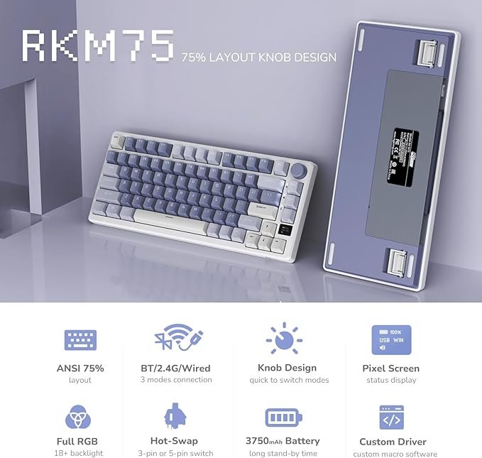 RK ROYAL KLUDGE M75 Displej i Točkić, RGB Pozadinsko Osvetljenje, Hot-Swap, Boja "Fantom", Braon Prekidač