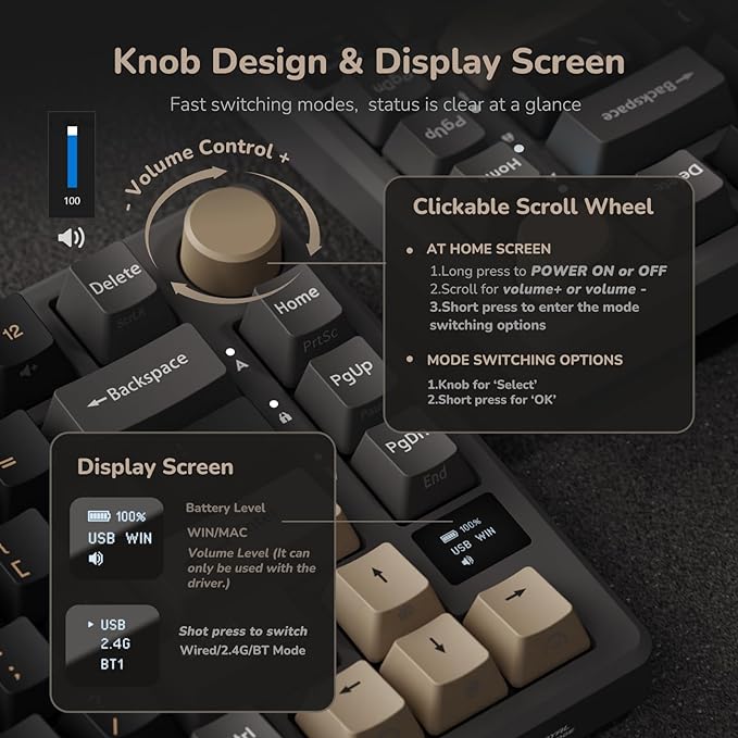 RK ROYAL KLUDGE M75 Display & Knob, RGB Backlight Hot-Swappable Phantom K silver switch