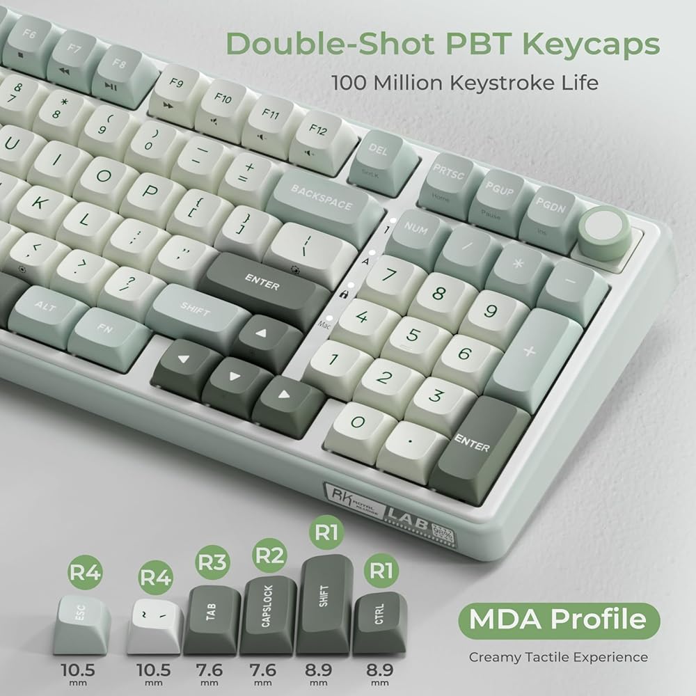 RK ROYAL KLUDGE R98 Pro Sky Cyan Wired Mechanical Keyboard, 96% RGB Backlit, Volume Knob, Hot Swappable, Cream Switch