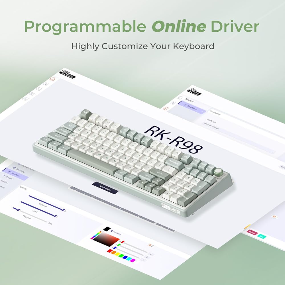 RK ROYAL KLUDGE R98 Pro Sky Cyan Wired Mechanical Keyboard, 96% RGB Backlit, Volume Knob, Hot Swappable, Beige Switch